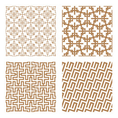 Set geometric asian abstract seamless vector pattern including traditional korean or chinese motive with typical lines and elements