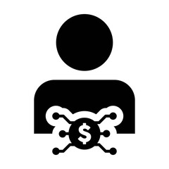 Digital currency icon vector dollar money symbol with male user person profile avatar for digital currency in a glyph pictogram illustration