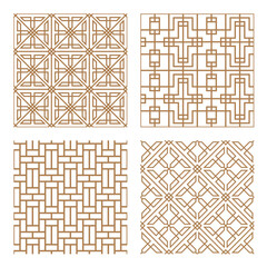 Set geometric asian abstract seamless vector pattern including traditional korean or chinese motive with typical lines and elements
