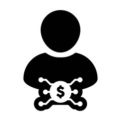 Banking icon vector digital dollar currency with male user person profile avatar for digital wallet in a glyph pictogram illustration