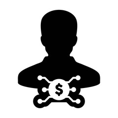 Digital currency icon vector dollar money symbol with male user person profile avatar for digital currency in a glyph pictogram illustration