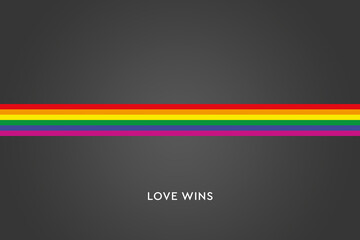Love wins. LGBTQI Gay Pride community . Multicolored Rainbow flag in hearth shape. Symbol of gay pride.