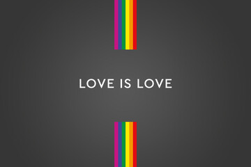 Love is Love. LGBTQI Gay Pride community . Multicolored Rainbow flag in hearth shape. Symbol of gay pride.