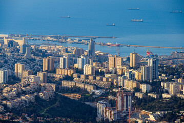 The Cityscape of Haifa At Sunset,  Haifa Downtown Aerial View, Israel