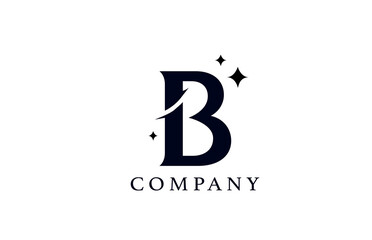 B simple black and white alphabet letter logo for corporate and company. Creative star design with swoosh. Can be used for a luxury brand or icon lettering
