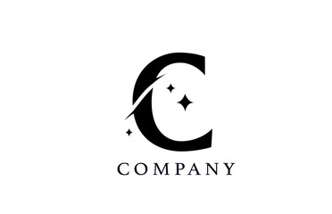 C simple black and white alphabet letter logo for corporate and company. Creative star design with swoosh. Can be used for a luxury brand or icon lettering