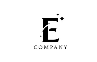 E simple black and white alphabet letter logo for corporate and company. Creative star design with swoosh. Can be used for a luxury brand or icon lettering