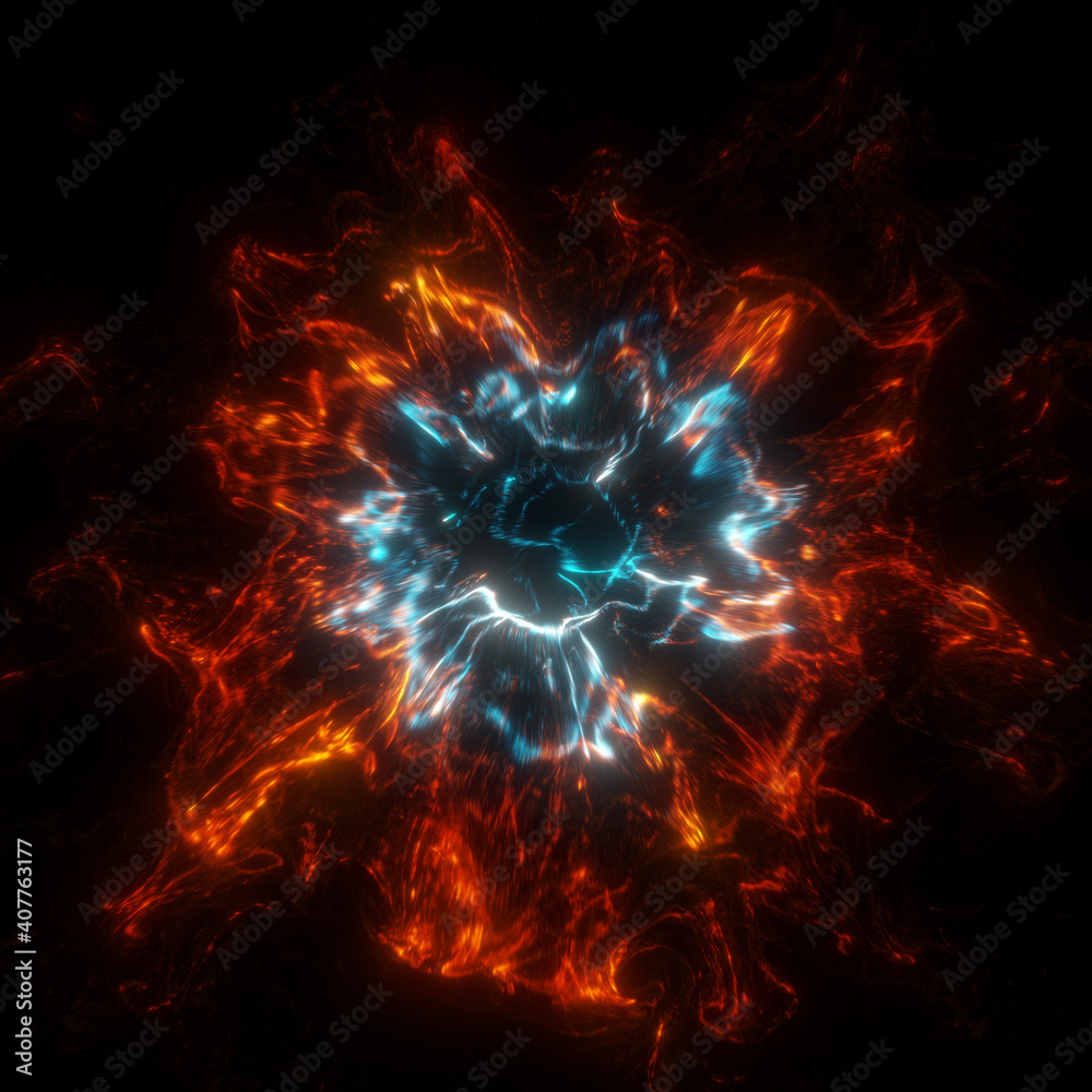 Poster exploding energy flowing in a rhythmic pattern. psychedelic effects. plasma, pulse and light texture