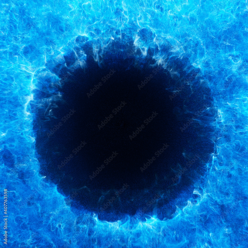 Poster abstract particles forming a wormhole. magic particles background with dark center. black hole effec