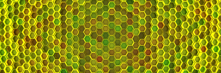Background of hexagons. Geometric structure of honeycombs. 3D visualization