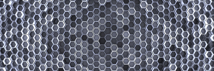 Background of hexagons. Geometric structure of honeycombs. 3D visualization