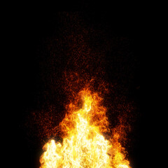 fire in the night.  fire pit with large flames and embers. 3D render