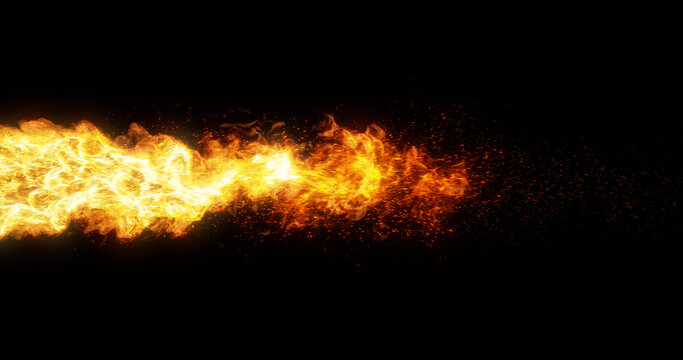 pillar of fire on black background. 3D render
