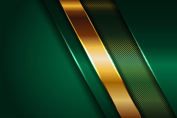 Abstract polygonal luxury dark green combine and gold metal texture background . Metallic glowing golden lines overlap layer textured