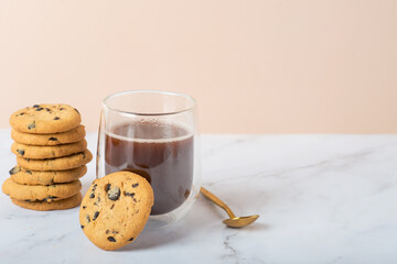 cookies with chocolate coffee drops on white table