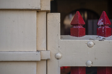 Massive heavy vintage red and white wooden fence