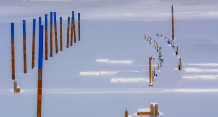 Boat dock buried in Canadian winter snow