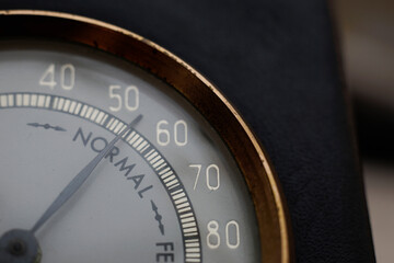 hygrometer showing normal humidity, macro shot