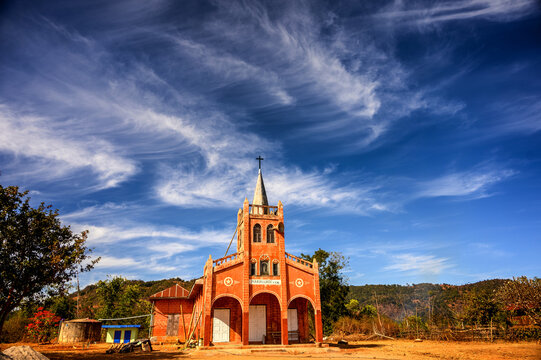 PADUANG PEOPLE,  HILL TRIBE, PAN PET VILLAGE, KAYAH STATE, MYANMAR - 20 January 2020: Maria Lurde church centre of village.
