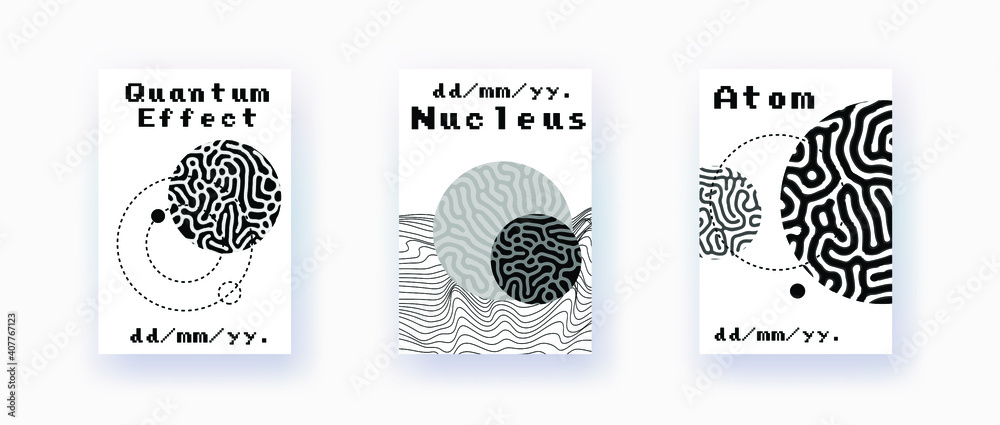 Poster Abstract geometric background with minimal composition of shapes and forms. Cover or poster for Science, quantum mechanics and physics subjects.