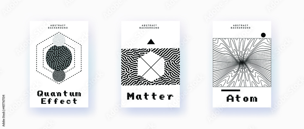 Poster Abstract geometric background with minimal composition of shapes and forms. Cover or poster for Science, quantum mechanics and physics subjects.