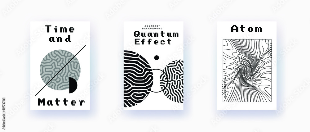 Poster Abstract geometric background with minimal composition of shapes and forms. Cover or poster for Science, quantum mechanics and physics subjects.