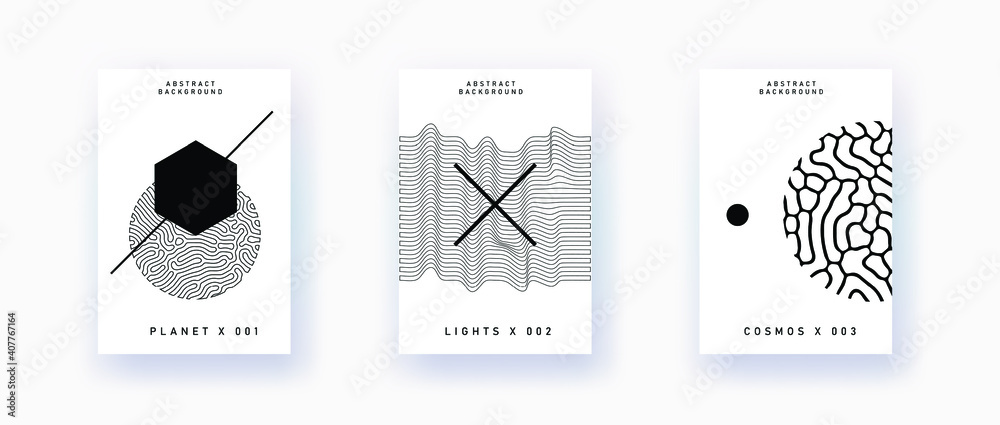 Poster Abstract geometric background with minimal composition of shapes and forms. Cover or poster for Science, quantum mechanics and physics subjects.