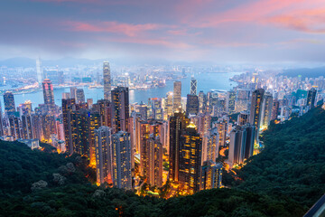 Fototapeta premium Hong Kong, China city skyline from Victoria Peak