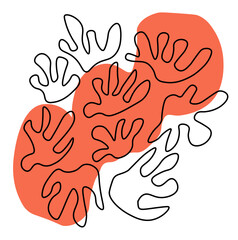 Terracotta stain in abstract form with black line coral print. The element is isolated on a white background.