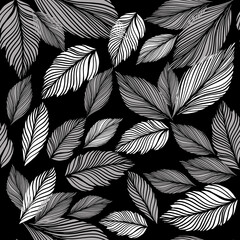 Graphic leaves seamless monochrome pattern. vector illustration
