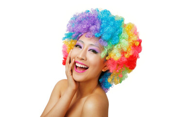 Wearing colored wig Oriental young lady