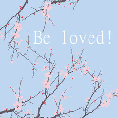 
Blooming sakura against the sky with the inscription. Vector illustration, banner, postcard.
