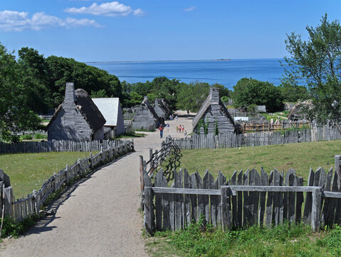 Plymouth, Massachusetts, USA -  Plimoth Plantation, a historical recreation of the pilgrim settlement from the 1600s.
