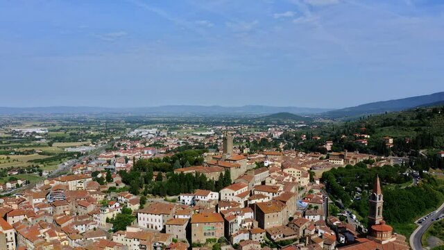 Aerial Drone view La Valle Verde in the town of Castiglion Fiorentino in Province of Arezzo Tuscany, Italy