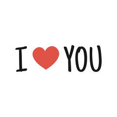 I love you beautiful lettering, text with red heart