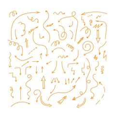 Set of hand drawn arrows in sketch style. Vector illustration isolated on white background.