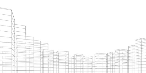 Abstract architectural background. Linear 3D illustration. Concept sketch