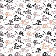 Seamless pattern with cute snails. Vector nursery background. 