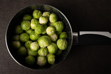 Brussels sprouts in a cooking pot