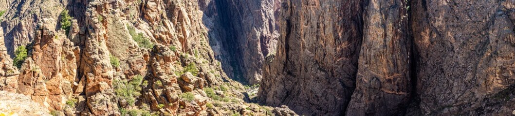 Panorama shot of rocky walls in black canyon of gunnisonin america