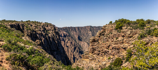 Panorama view of rocky deepness of black canyon of gunnison national park at sunny day in amerika