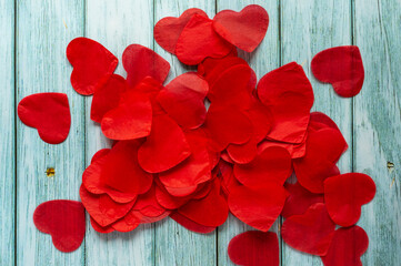 Pile of small paper hearts. Loving concept. Valentines day symbol red heart.