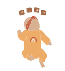 Baby boho clothes, abstract boho toys, cute minimal plaything for children, toy clipart, vector clothes set, wood elements for kids, baby silhouette vector