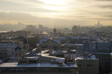 panoramic view of Moscow on a sunny winter day