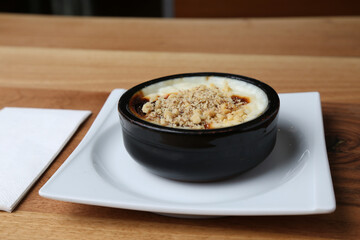 Baked rice pudding with hazelnut