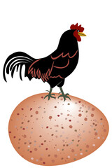 Large Spotted organic egg, a black rooster on the egg, flat illustration vector