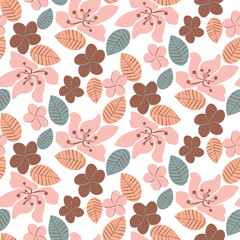 Tropical flowers seamless vector pattern. Botanical surface print design for fabrics, stationery, scrapbook paper, gift wrap, home decor, wallpaper, backgrounds, and packaging.