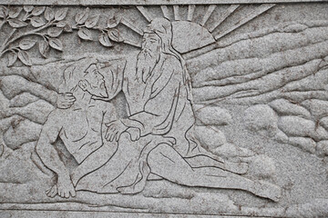 Detail of a Grave at Linwood Cemetery, Haverhill MA. Graveyard founded in 1830. Historic site with many old and interesting tombstones.