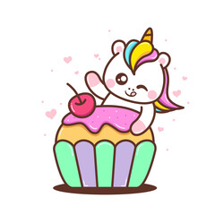 cute little unicorn with cute cupcake