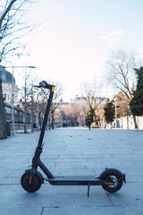 Electric skate prepared in the street to be used. Electric mobility concept.